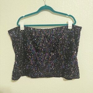 Wild Fable Womens Black Sequin Strapless Tube Top Sparkly Party Festival Size 2X
